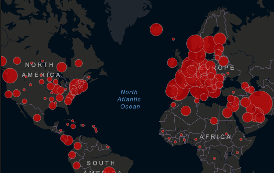 Locations of coronavirus